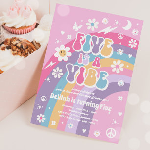 Convites Cinco É Um Vibe Groovy Hippie Rainbow 5 Aniversári