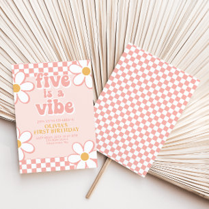 Convites Cinco é um Vibe Retro Check Rosa Margarida