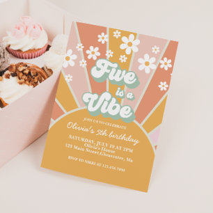 Convites Cinco é um Vibe Retro Sunshine daisy boho floral