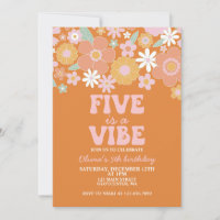 Cinco é uma vibe Groovy Floral Retro aniversário d