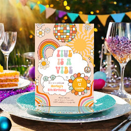 Convites Cinco é uma Vibe Groovy Retro 70s Rainbow 5 Aniver