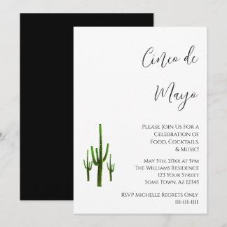 Convites Cinco Elegantes de Mayo Cactus Black White