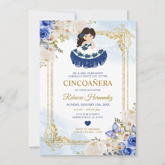Convites CINCOAÑERA Royal Blue Girl (Frente)