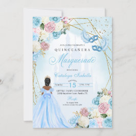 Convites Cinderela Azul Cor-de-Rosa Mascarada Quinceanera