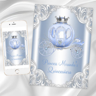 Convites Cinderela Azul Princesa de Quinze Anos Prata