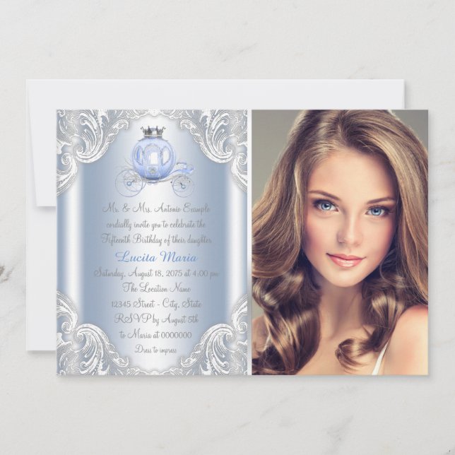 Convites Cinderela Azul Princesa Quinceanera (Frente)