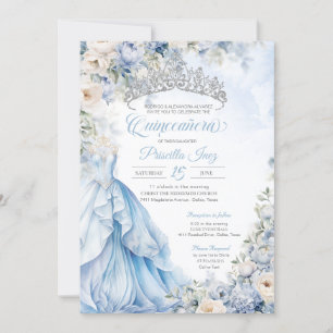 Convites Cinderela Blue Elegante Princesa Quinceanera