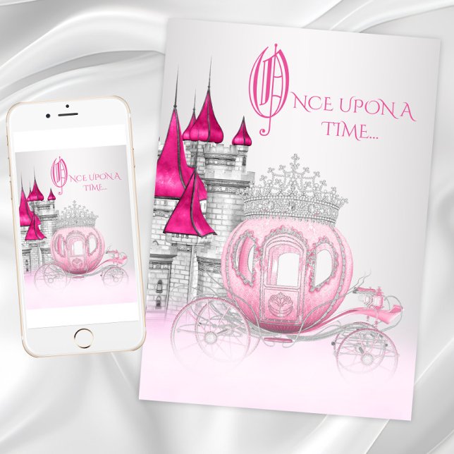Convites Cinderela Era Uma Vez Princesa Aniversário (Cinderella princess birthday party invitation with beautiful carriage and castle. Any number - event)