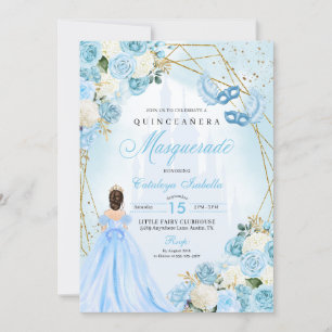 Convites Cinderela Mascarada Quinceanera Azul
