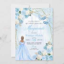 Convites Cinderela Mascarada Quinceanera Azul