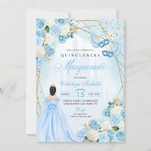 Convites Cinderela Mascarada Quinceanera Azul