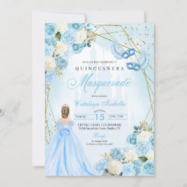 Convites Cinderela Mascarada Quinceanera Azul