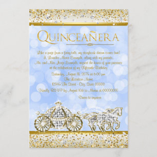 Convites Cinderela Princesa Blue Gold Quinceanera