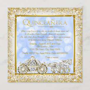 Convites Cinderela Princesa Quinceanera Azul Dourado