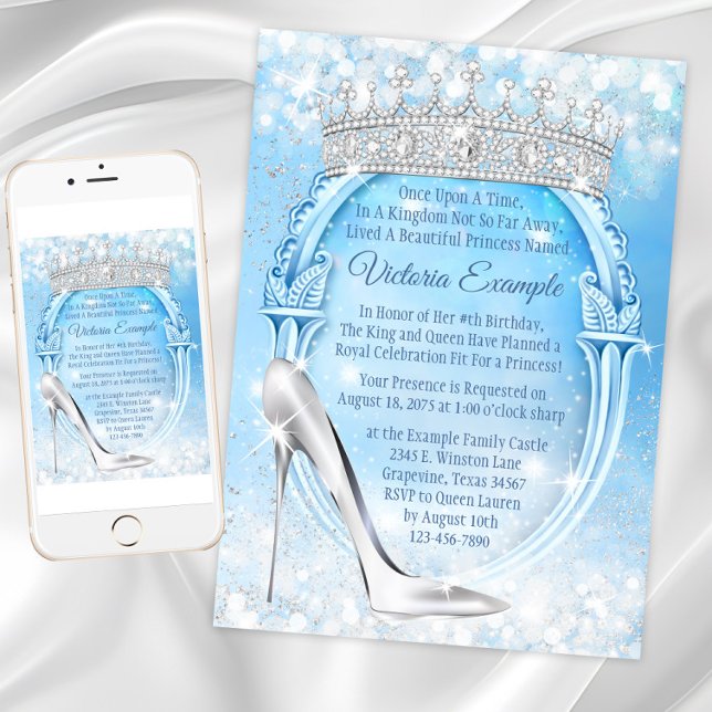 Convites Cinderela Princess Glass Slipper Quinceanera (Pretty Cinderella princess any occasion invitation. All text can be changed.)