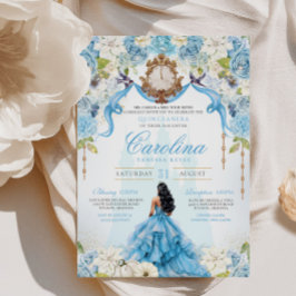 Convites Cinderela Quinceanera Luxury Azul Aniversário Dour
