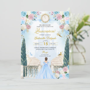 Convites Cinderela Rosa e Azul Princesa Fada Quinceanera