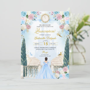 Convites Cinderela Rosa e Azul Princesa Fada Quinceanera