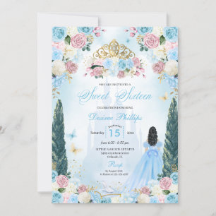 Convites Cinderela Rosa e Azul Princesa Fairytale Sweet 16