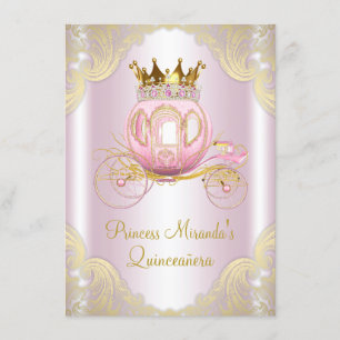 Convites Cinderela Rosa Ouro Princesa Quinceanera