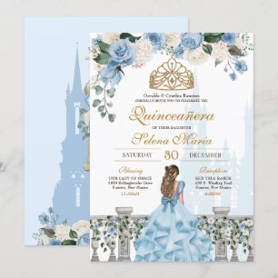 Convites Cinderela Rosas Azul e Princesa Dourada Quinceañer