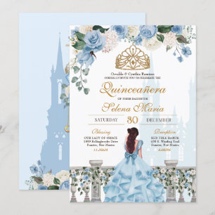 Convites Cinderela Rosas Azul e Princesa Dourada Quinceañer