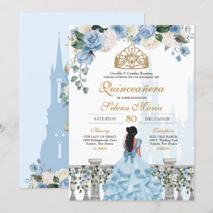 Convites Cinderela Rosas Azul e Princesa Dourada Quinceañer