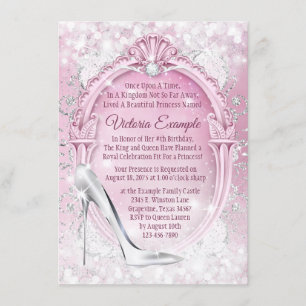 Convites Cinderela Sapatilha de Vidro Rosa Quinceanera