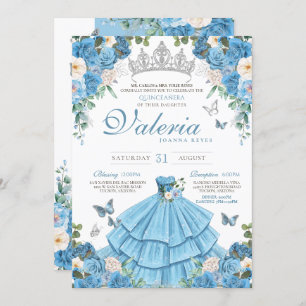 Convites Cinderela Silver Blue Butterfly Princess Birday
