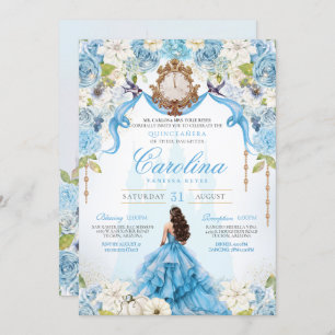 Convites Cinderella Baby Blue Luxury Princesa Quinceanera
