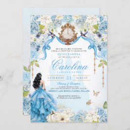 Convites Cinderella Blue e Dourada Princesa Quinceanera