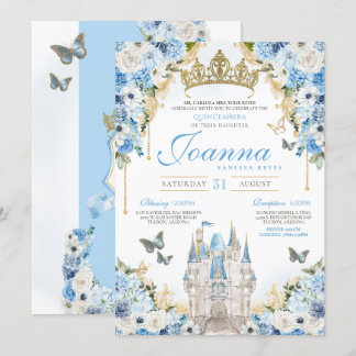 Convites Cinderella Blue Princesa Dourada Castle Quinceaner
