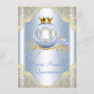 Convites Cinderella Blue Princesa Dourada Quinceanera