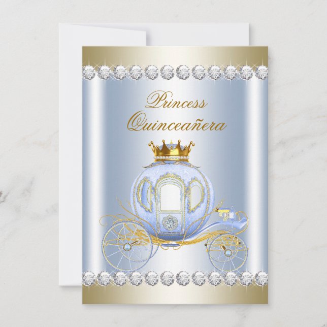 Convites Cinderella Blue Princess Quinceanera (Frente)