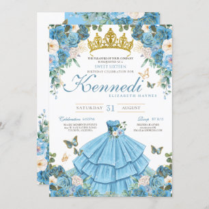 Convites Cinderella Blue Rosa Butterfly Princesa Sweet 16