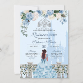 Convites Cinderella Blue Rosa Silver Princess Quinceañera