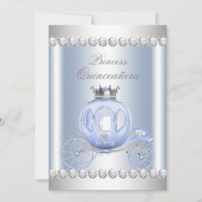 Convites Cinderella Blue Silver Princess Quinceanera (Frente)