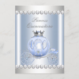 Convites Cinderella Blue Silver Princess Quinceanera