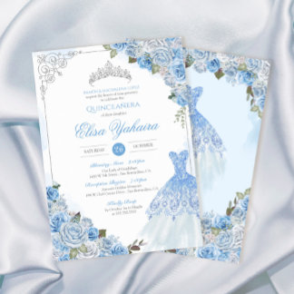 Convites Cinderella Blue Silver Rosa Princesa Quinceanera