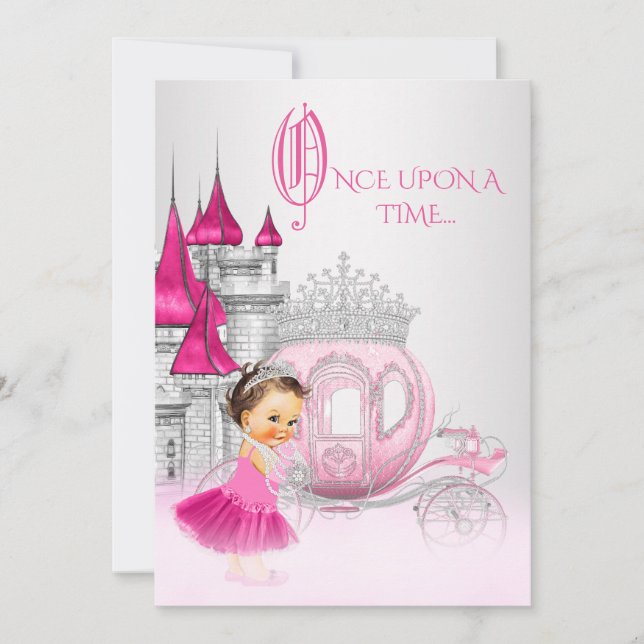 Convites Cinderella Era Uma Vez Princesa Rosa Aniversário (Frente)