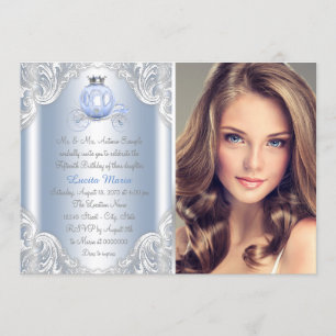 Convites Cinderella Princesa Azul Quinceañera