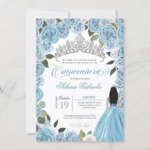Convites Cinderella Princess Ball Blue Rosas V2 Quinceanera