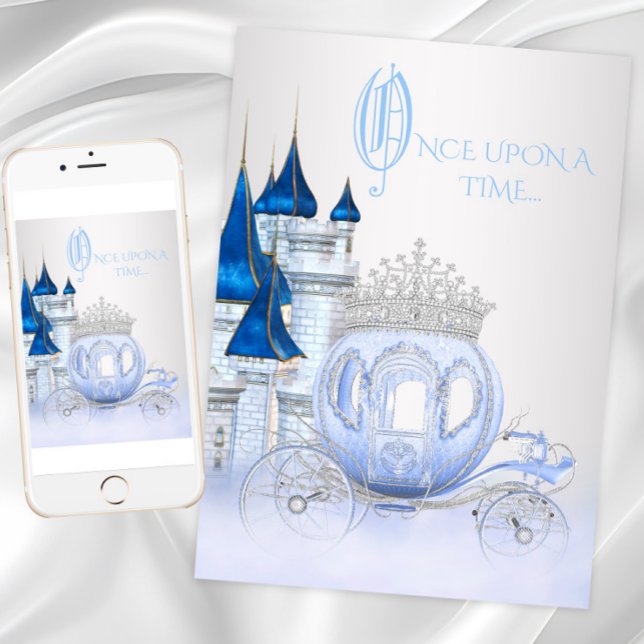 Convites Cinderella Princess Birthday (Cinderella invitation with pretty carriage, castle and clouds. Digital and print files available.)