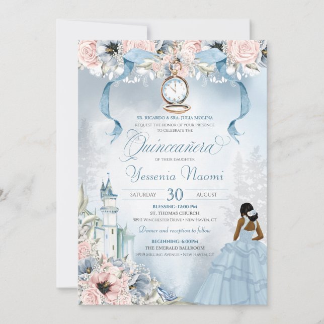 Convites Cinderella Princess Castle Fairy Tale Quinceanera (Frente)
