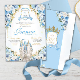 Convites Cinderella Princess Castle Light Blue Quinceanera