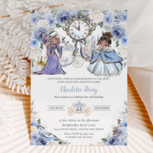 Convites Cinderella Princess Fairytale Blue Floral Birthday
