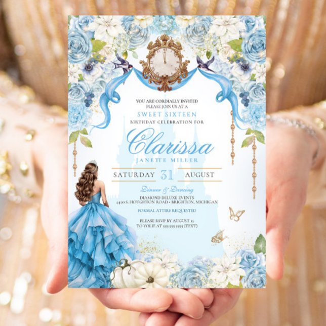 Convites Cinderella Princess Light Blue Royal Sweet 16 (Criador carregado)
