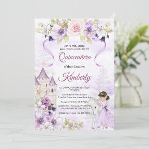 Convites Cinderella Purple Floral Princesa Quinceanera
