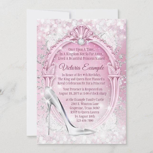 Convites Cinderella Sapatilha de Vidro Quinceanera (Frente)