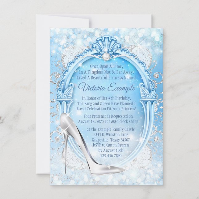 Convites Cinderella Sapatilha de Vidro Quinceanera (Frente)